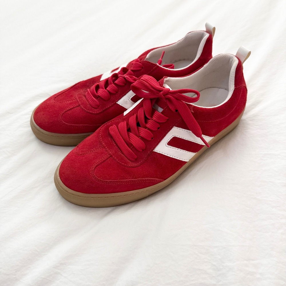 Cruza Red Suede Leather Retro Court Sneakers Gum Sole Size 40